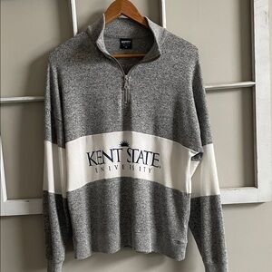 Kent State-Spirit Gray and White Zip Up Sweater